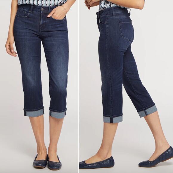 NYDJ Size 12 Petite Marilyn Straight Crop Jeans Mesquite Blue Wash - Picture 2 of 12